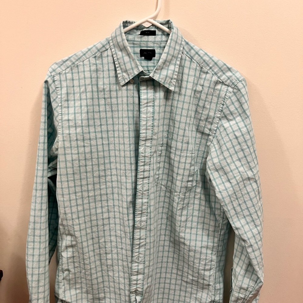 Men's Teal J Crew Checkered Shirt SZ M Slim fit Button Up